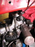 timing belt tensioning - checking tensioner hole alignment with mirror.JPG