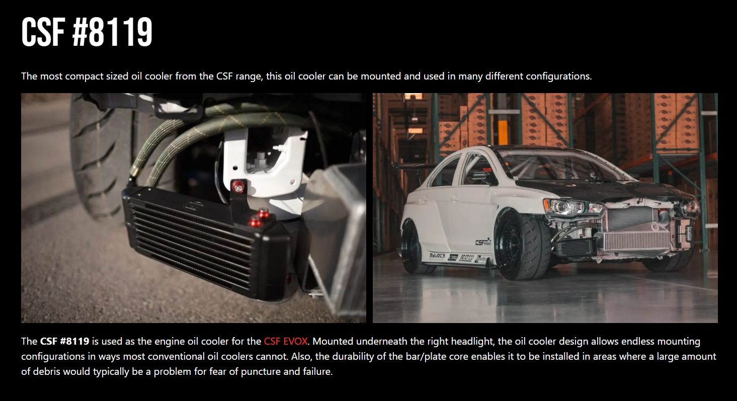 CSF #8119 oil cooler - high damage tolerance, shown on an Evo X.jpg